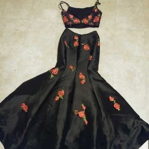 Black Long dress with red flowers